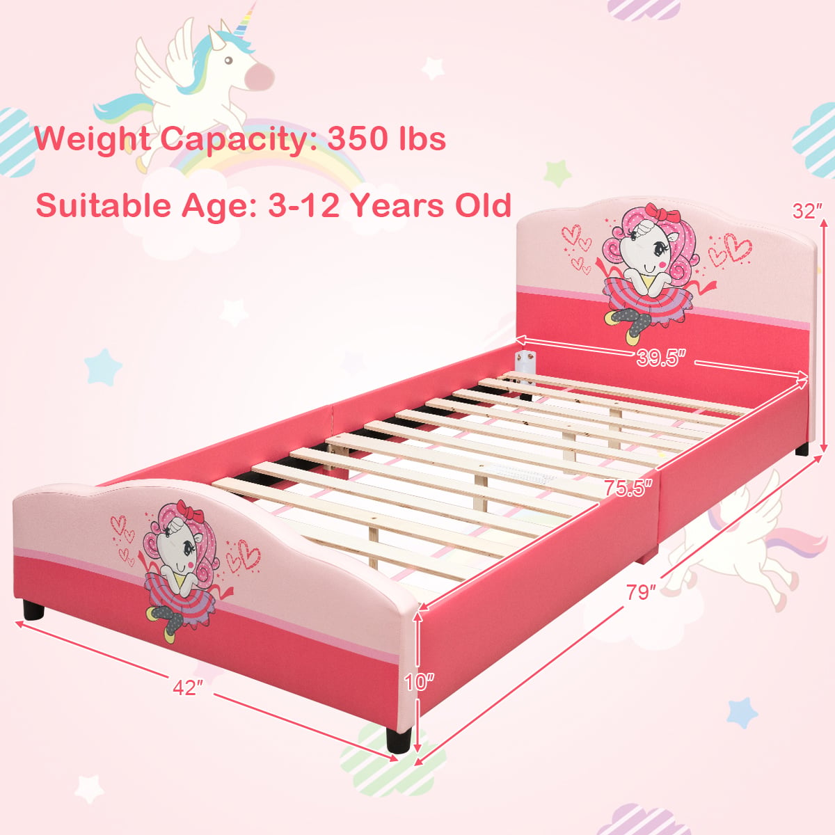 Kids Children Upholstered Platform Toddler Girl Pattern Bed-Toddler Beds-DECOROLALA