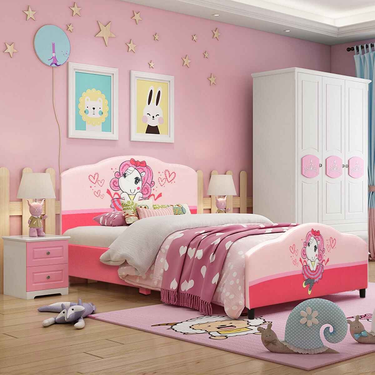 Kids Children Upholstered Platform Toddler Girl Pattern Bed-Toddler Beds-DECOROLALA