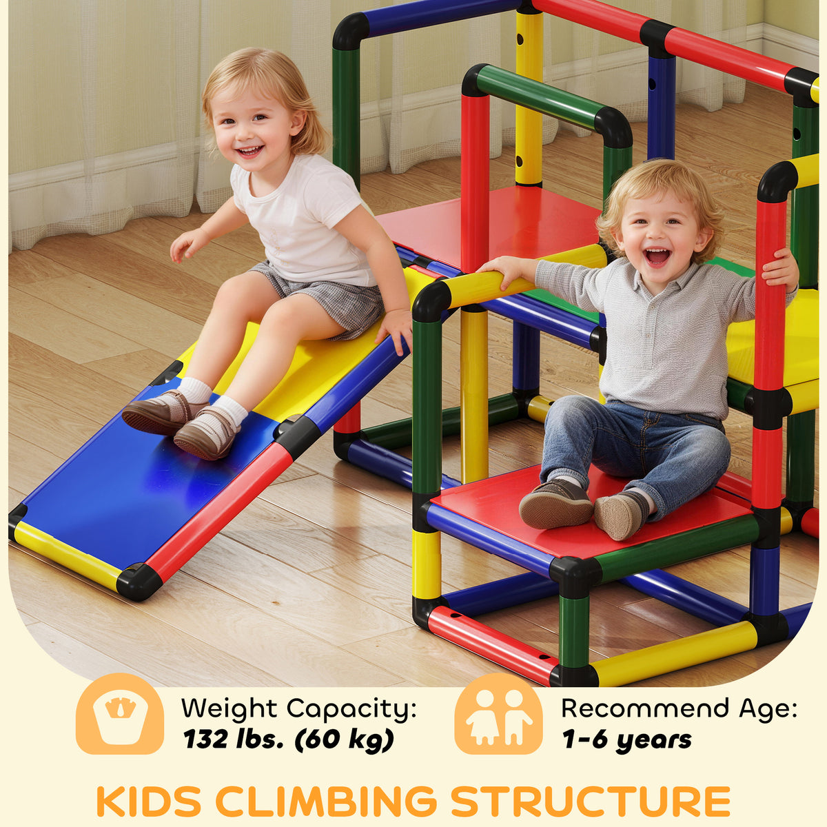 Kids Climbing Structure, Toddler Climbing Toys with Slide and Platform, Play Gym for Ages 1-6 Years, Mixed Colour-Toys & Games > Kids Outdoor Play > Gym Sets & Swings-DECOROLALA