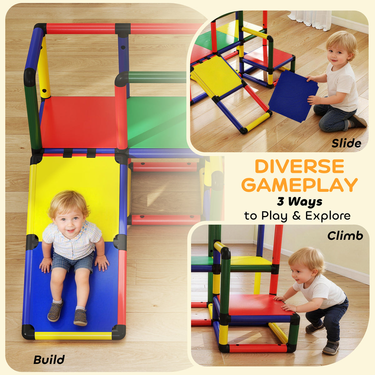 Kids Climbing Structure, Toddler Climbing Toys with Slide and Platform, Play Gym for Ages 1-6 Years, Mixed Colour-Toys & Games > Kids Outdoor Play > Gym Sets & Swings-DECOROLALA