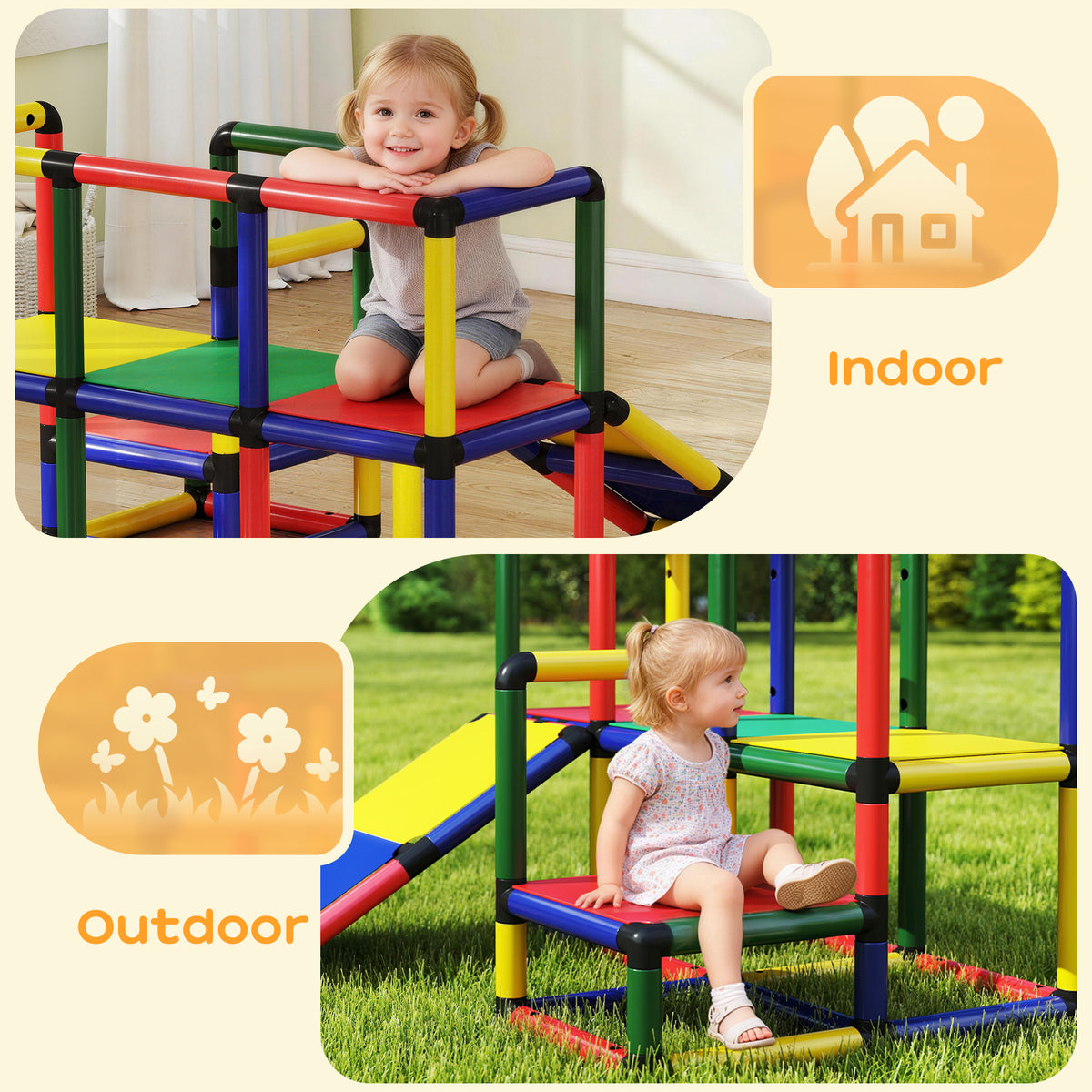 Kids Climbing Structure, Toddler Climbing Toys with Slide and Platform, Play Gym for Ages 1-6 Years, Mixed Colour-Toys & Games > Kids Outdoor Play > Gym Sets & Swings-DECOROLALA
