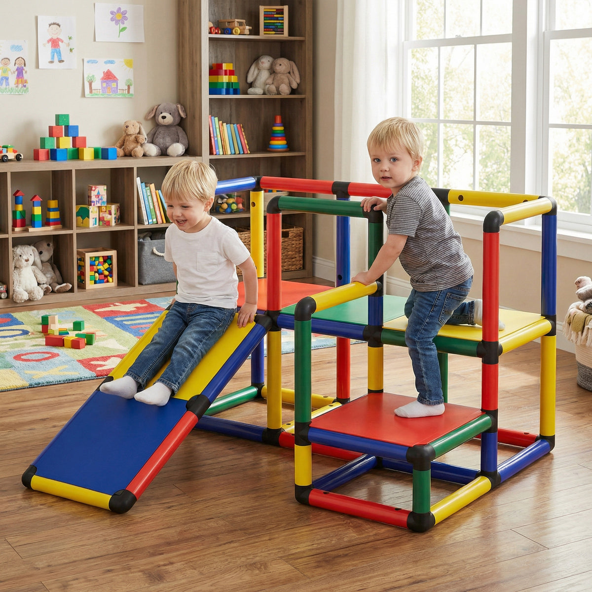 Kids Climbing Structure, Toddler Climbing Toys with Slide and Platform, Play Gym for Ages 1-6 Years, Mixed Colour-Toys & Games > Kids Outdoor Play > Gym Sets & Swings-DECOROLALA