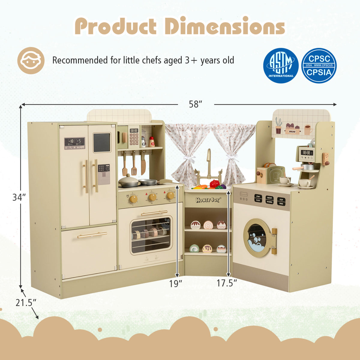 Kids Corner Play Kitchen with Faucet and Dishwasher and Stoves-Green