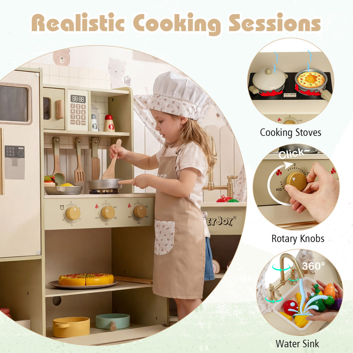 Kids Corner Play Kitchen with Faucet and Dishwasher and Stoves-Green
