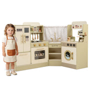 Kids Corner Play Kitchen with Faucet and Dishwasher and Stoves-Green