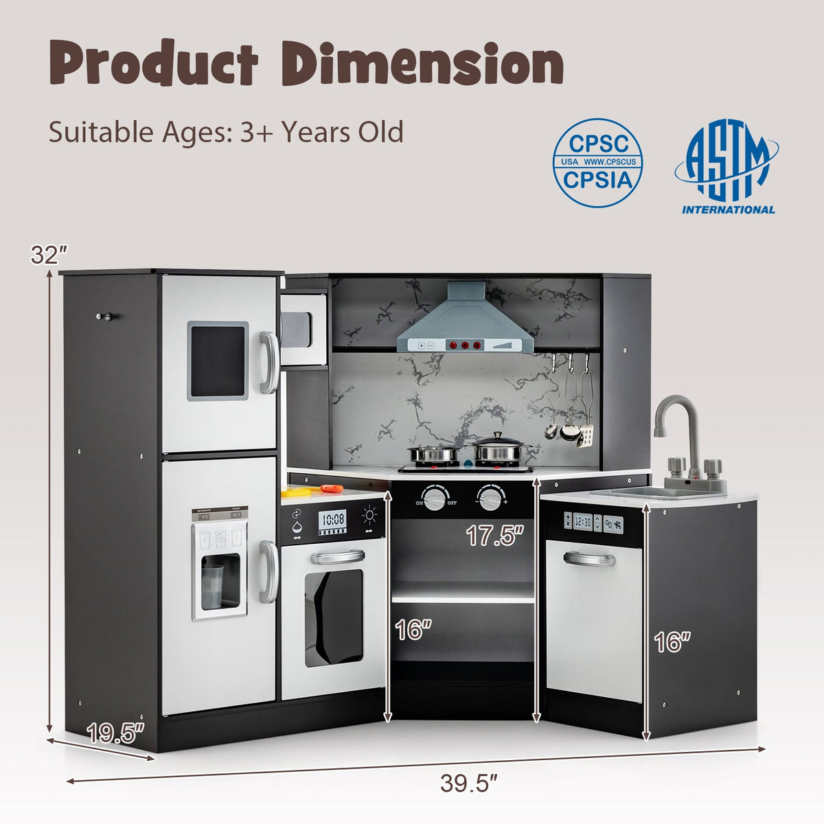 Kids Corner Pretend Kitchen Playset with Separated Washing Basin