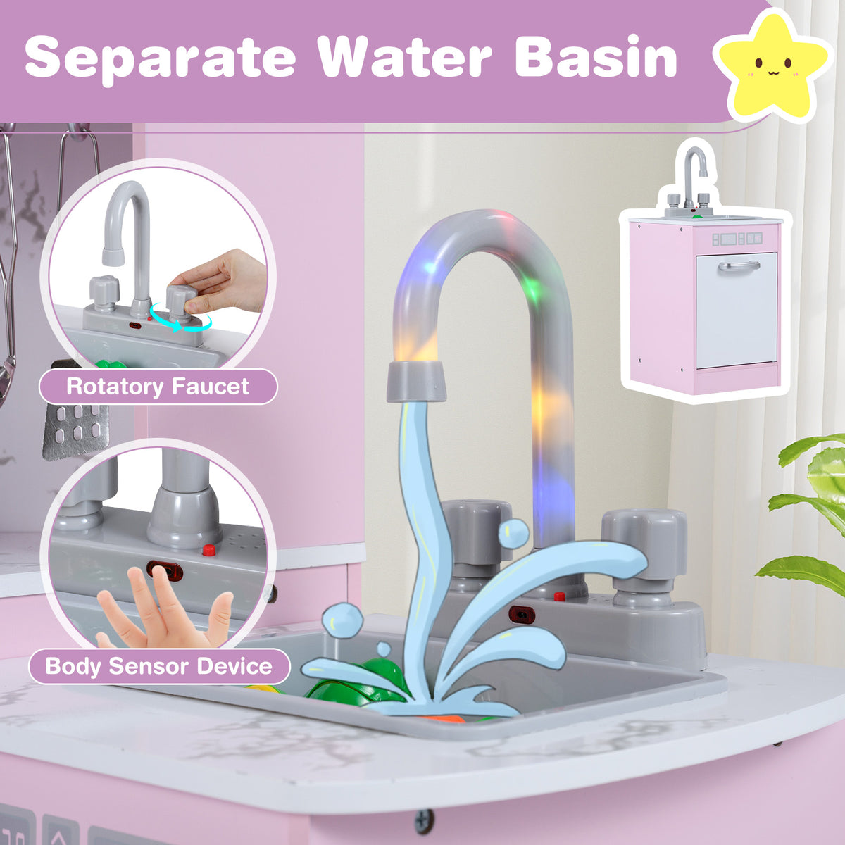 Kids Corner Pretend Kitchen Playset with Separated Washing Basin