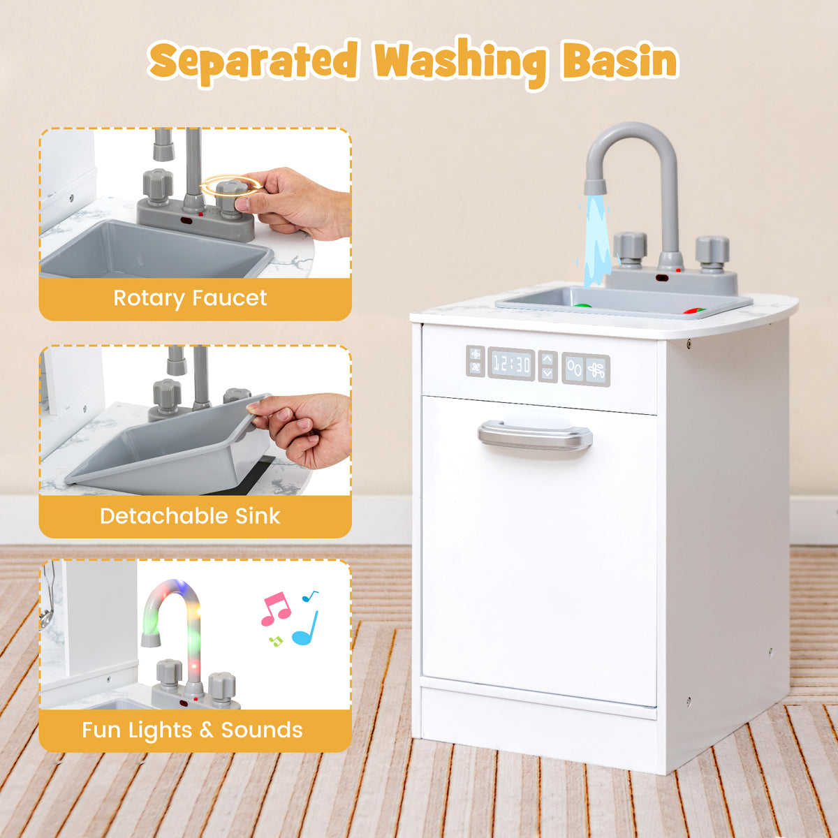 Kids Corner Pretend Kitchen Playset with Separated Washing Basin