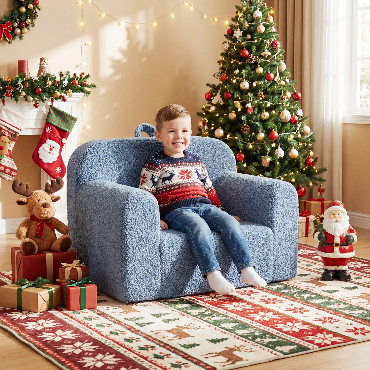 Kids Couch Portable Toddler Sofa with Anti-slip Base-Blue-Kids Chairs-DECOROLALA
