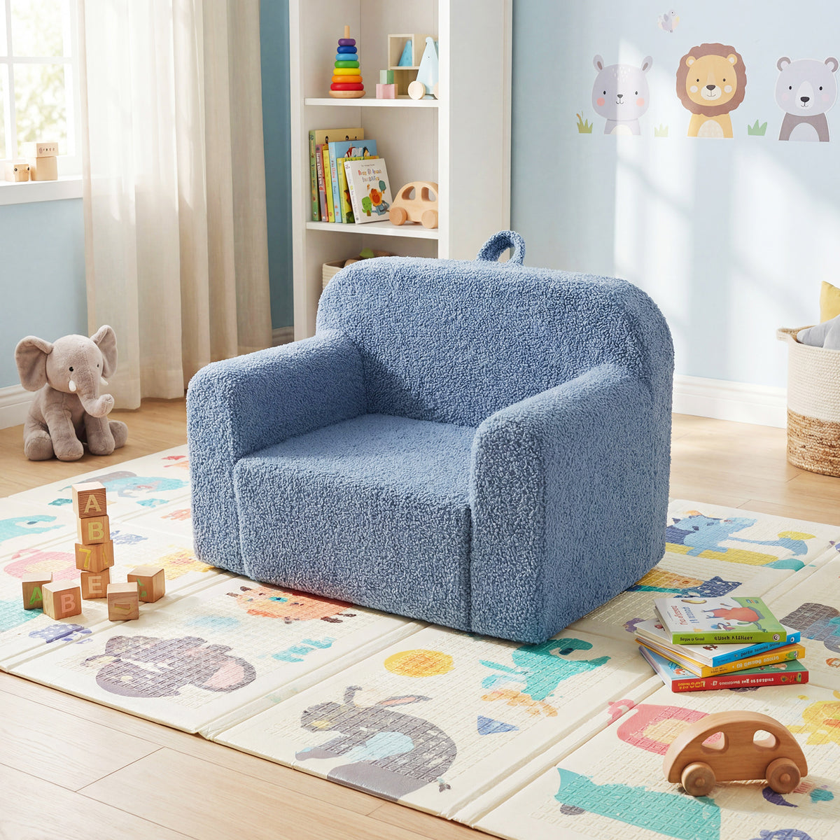 Kids Couch Portable Toddler Sofa with Anti-slip Base-Blue-Kids Chairs-DECOROLALA