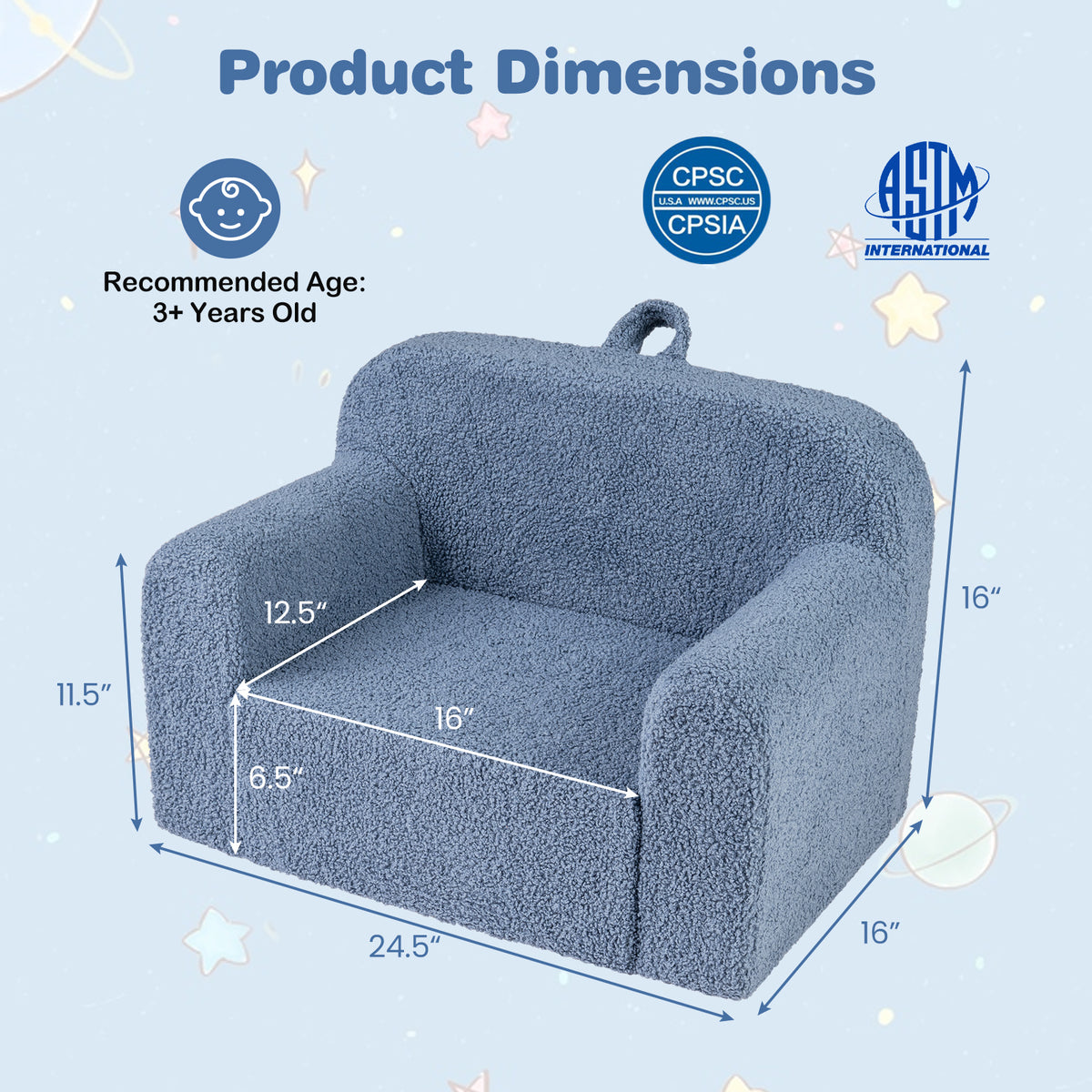 Kids Couch Portable Toddler Sofa with Anti-slip Base-Blue-Kids Chairs-DECOROLALA