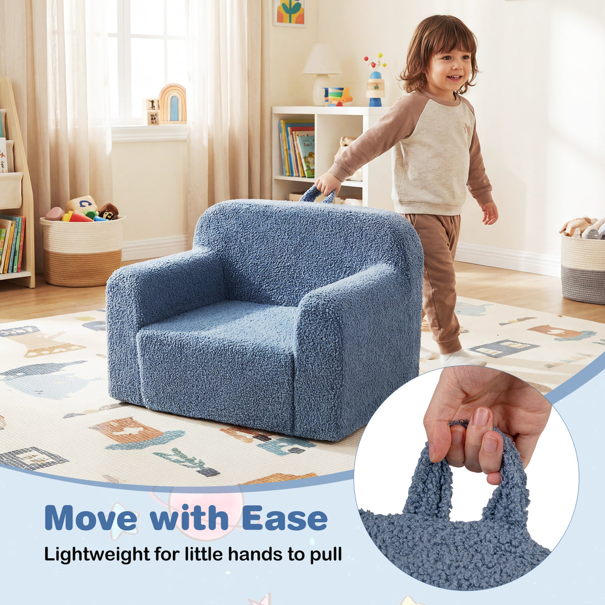 Kids Couch Portable Toddler Sofa with Anti-slip Base-Blue-Kids Chairs-DECOROLALA