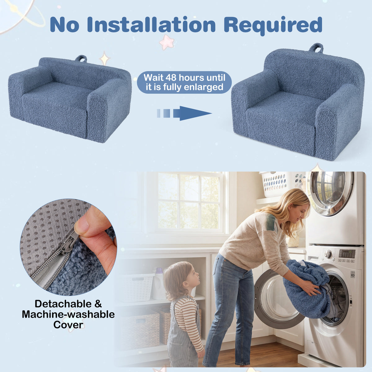 Kids Couch Portable Toddler Sofa with Anti-slip Base-Blue-Kids Chairs-DECOROLALA
