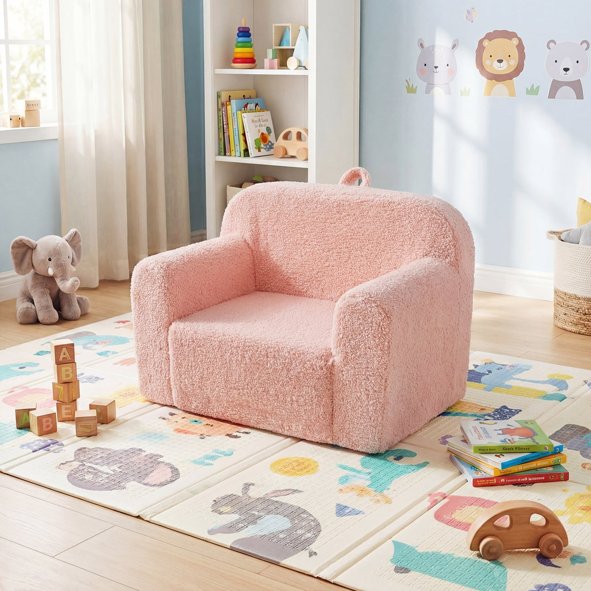 Kids Couch Portable Toddler Sofa with Anti-slip Base-Pink-Kids Chairs-DECOROLALA