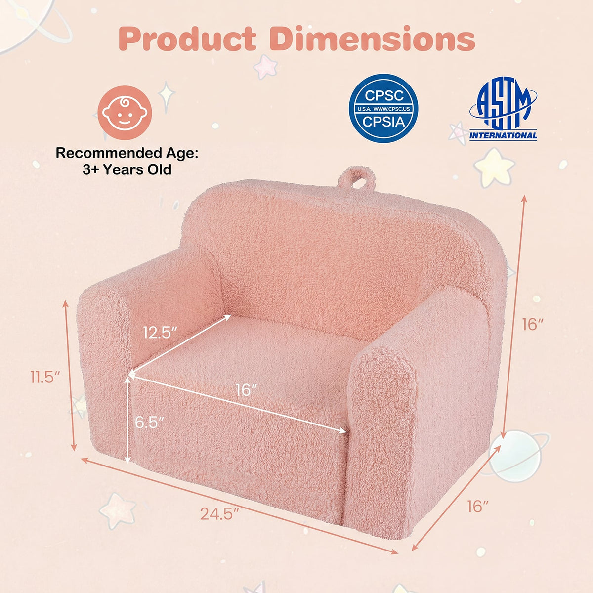 Kids Couch Portable Toddler Sofa with Anti-slip Base-Pink-Kids Chairs-DECOROLALA