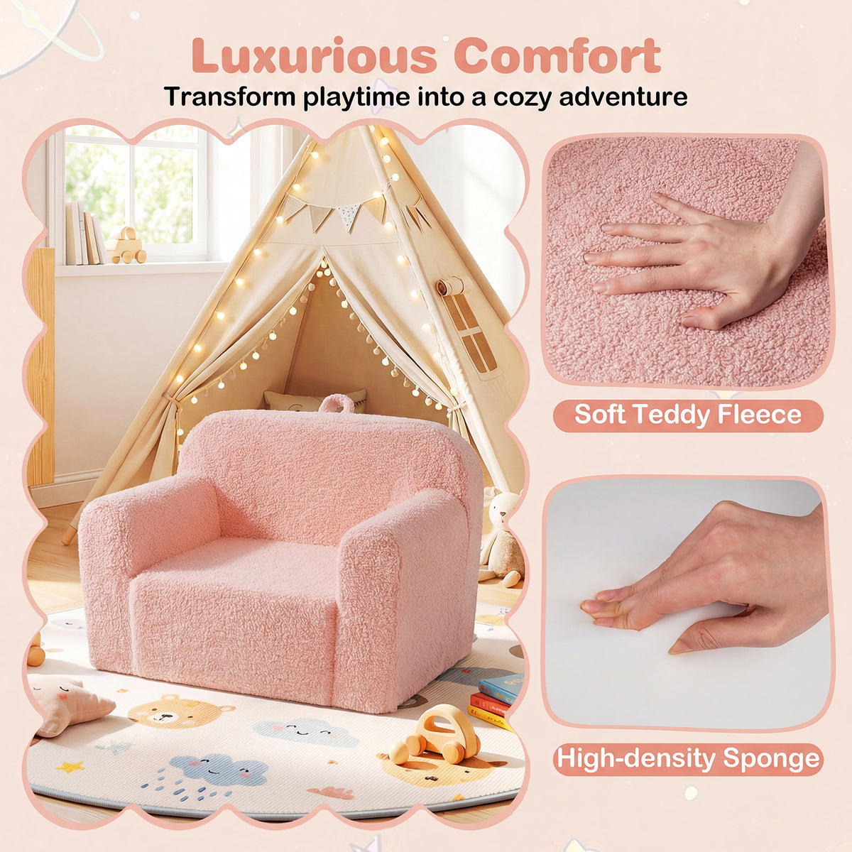 Kids Couch Portable Toddler Sofa with Anti-slip Base-Pink-Kids Chairs-DECOROLALA