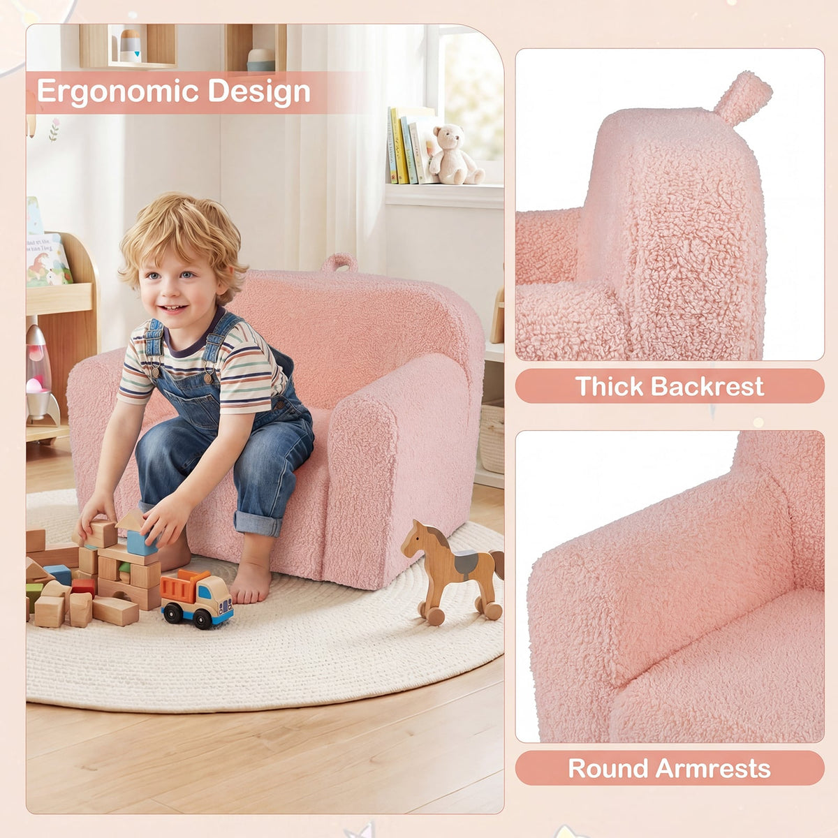 Kids Couch Portable Toddler Sofa with Anti-slip Base-Pink-Kids Chairs-DECOROLALA