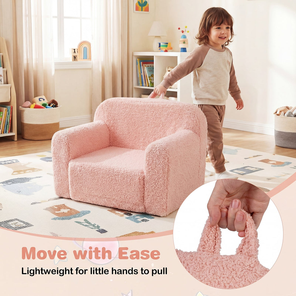 Kids Couch Portable Toddler Sofa with Anti-slip Base-Pink-Kids Chairs-DECOROLALA
