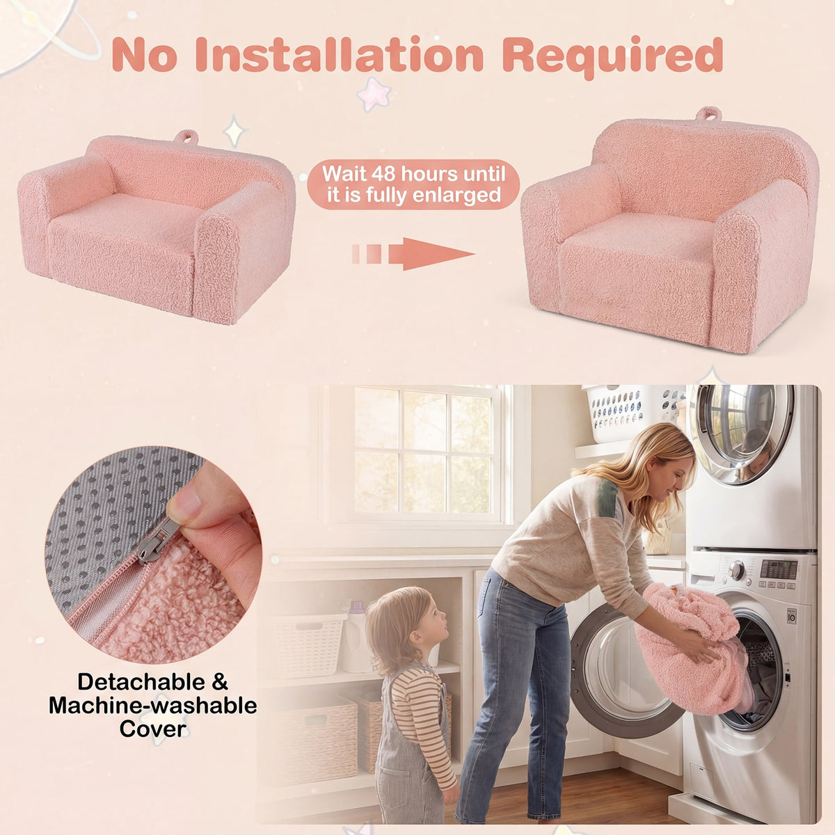 Kids Couch Portable Toddler Sofa with Anti-slip Base-Pink-Kids Chairs-DECOROLALA