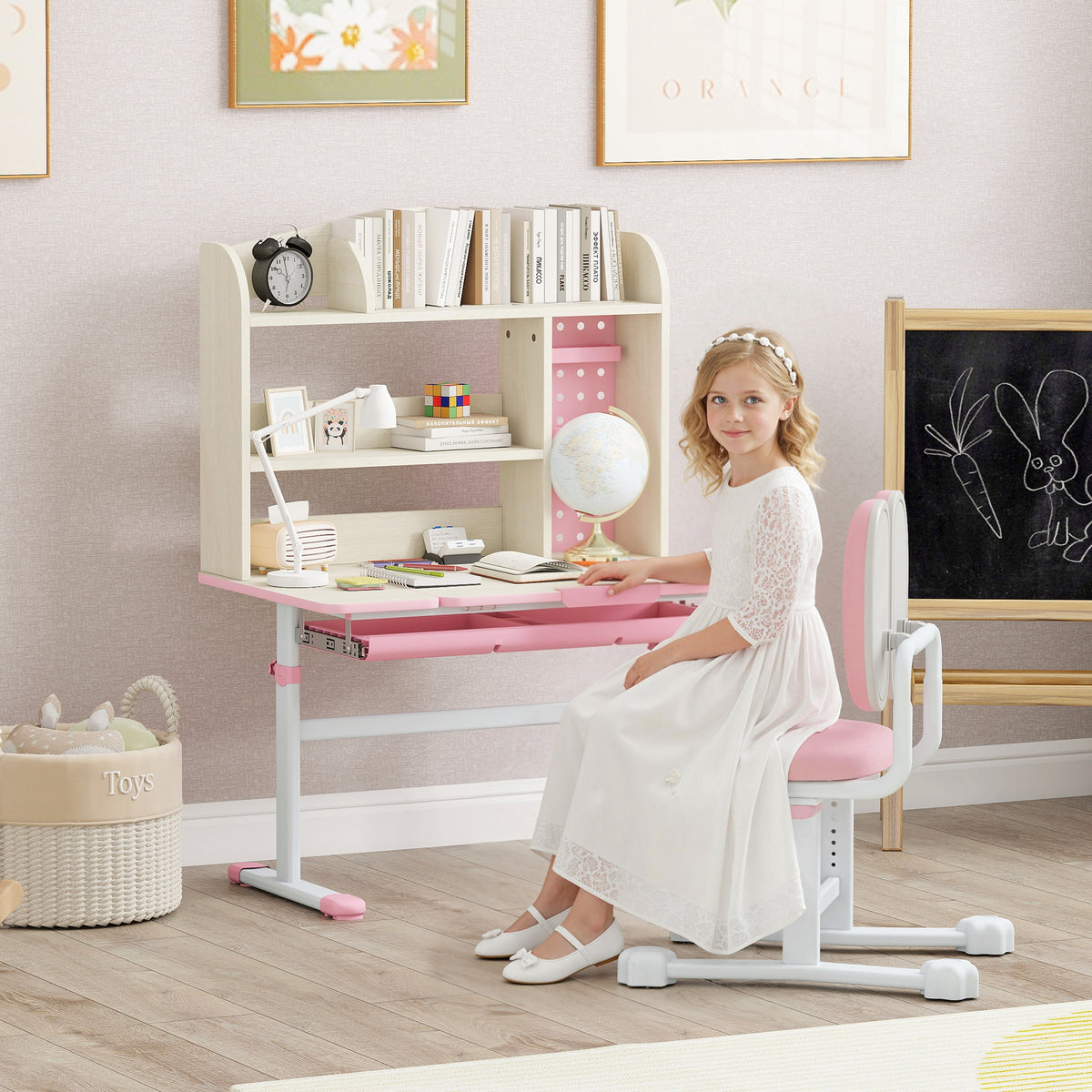 Kids Desk and Chair Set - Adjustable Height White-Toys & Games > Toddler & Kids Furniture > Kids Desk Sets-DECOROLALA
