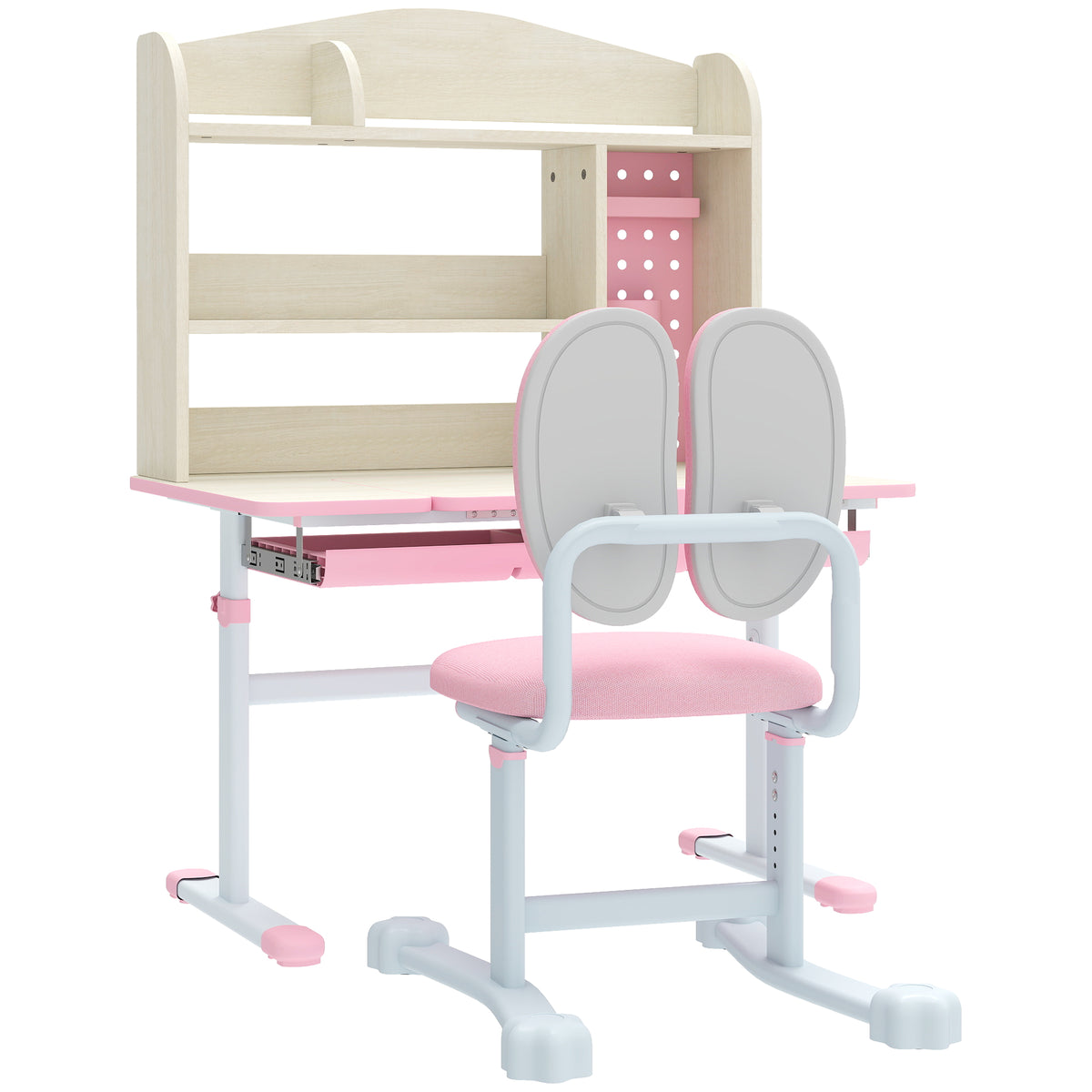 Kids Desk and Chair Set with Tilting Desktop, Adjustable Height, Drawer and Shelves for Boys Girls Ages 3-12-Toys & Games > Toddler & Kids Furniture > Kids Desk Sets-DECOROLALA