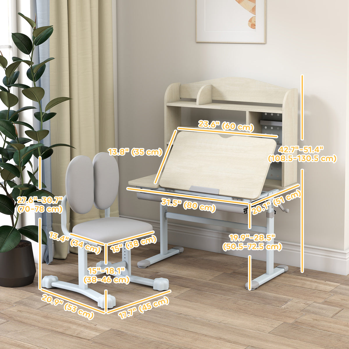 Kids Desk and Chair Set - Adjustable Height White-Toys & Games > Toddler & Kids Furniture > Kids Desk Sets-DECOROLALA