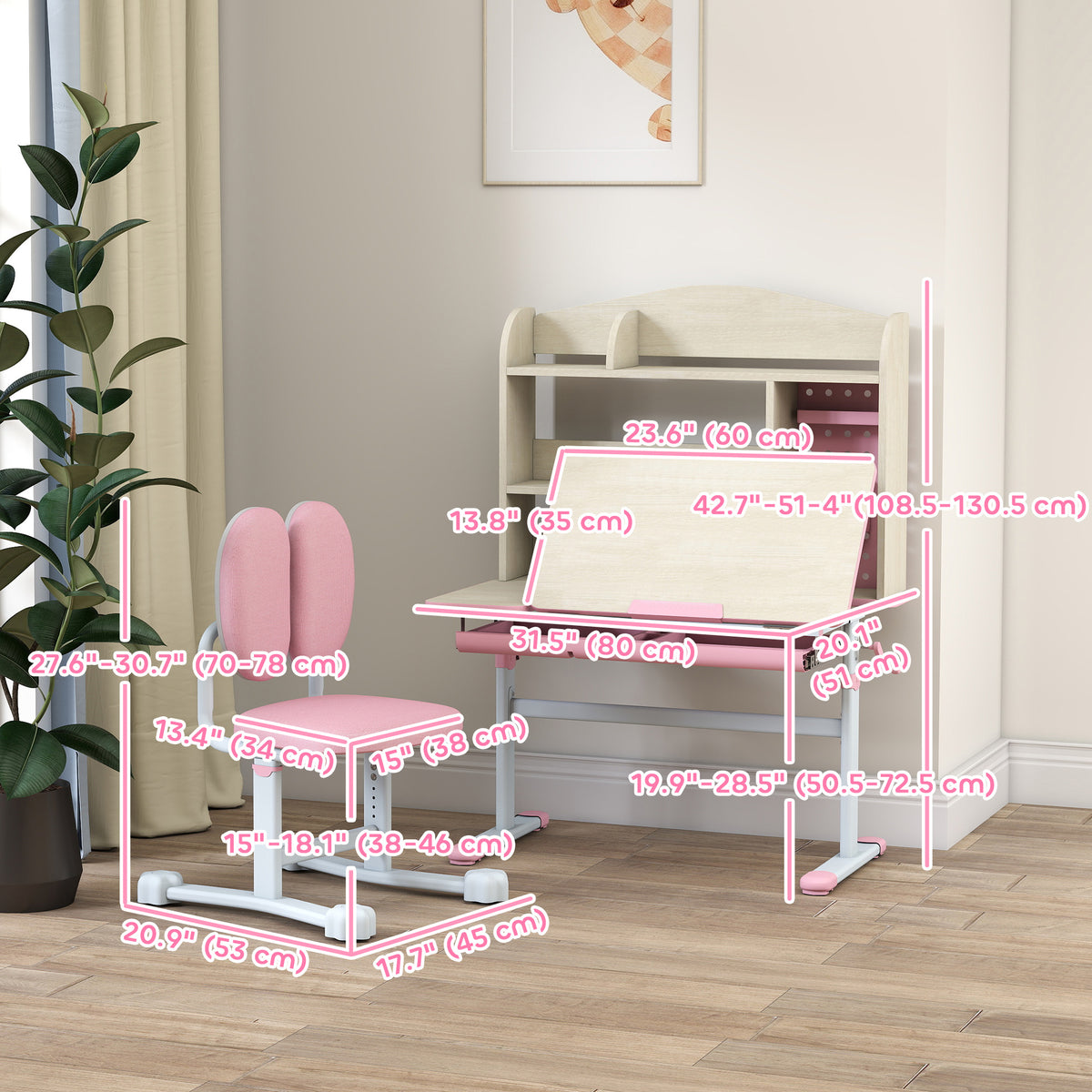 Kids Desk and Chair Set - Adjustable Height White-Toys & Games > Toddler & Kids Furniture > Kids Desk Sets-DECOROLALA