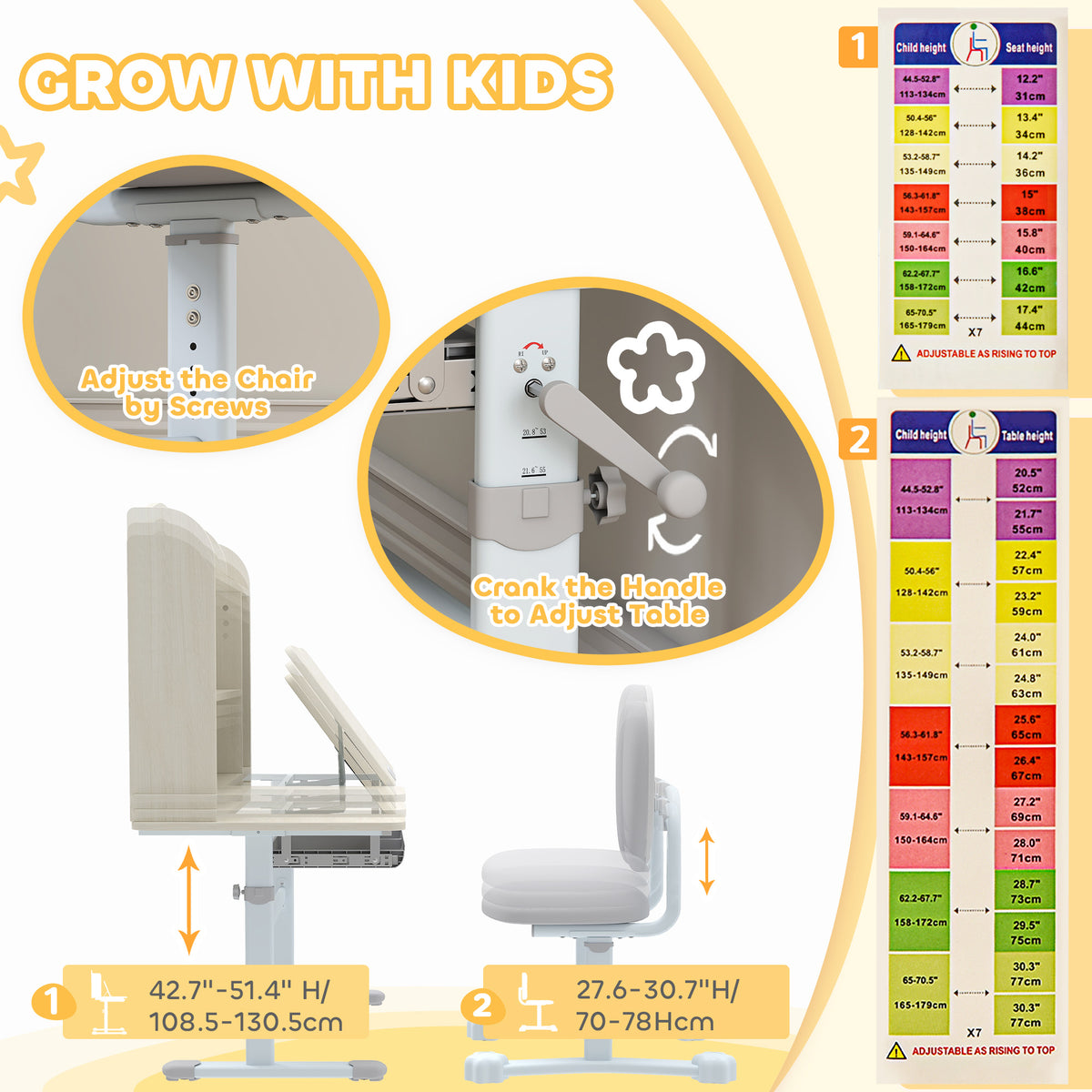 Kids Desk and Chair Set - Adjustable Height White-Toys & Games > Toddler & Kids Furniture > Kids Desk Sets-DECOROLALA