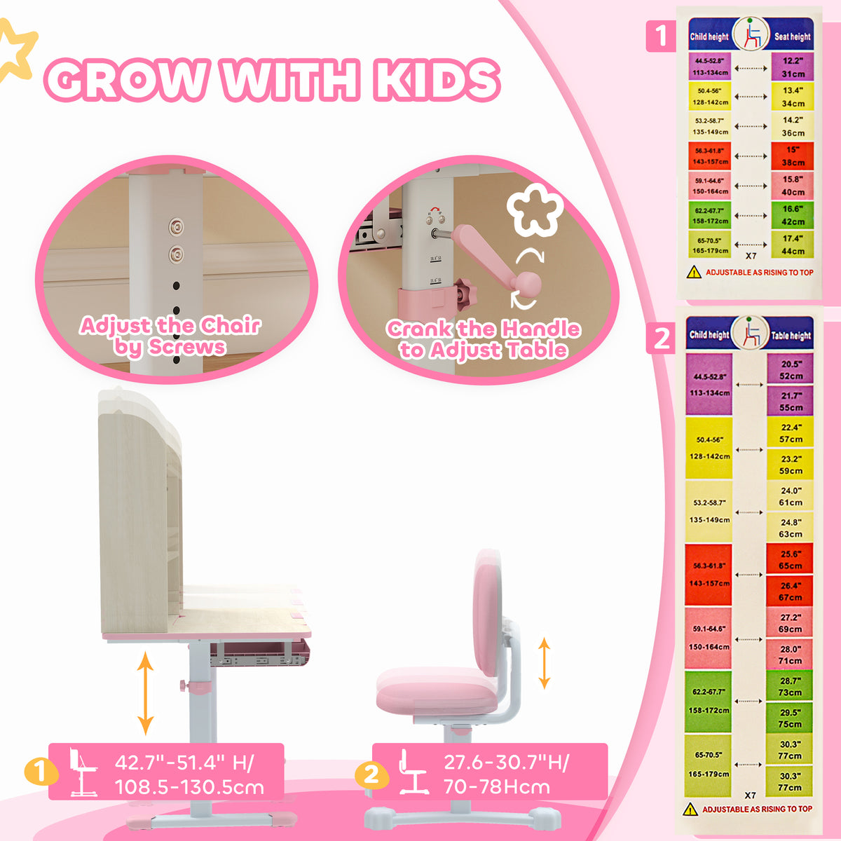 Kids Desk and Chair Set - Adjustable Height White-Toys & Games > Toddler & Kids Furniture > Kids Desk Sets-DECOROLALA