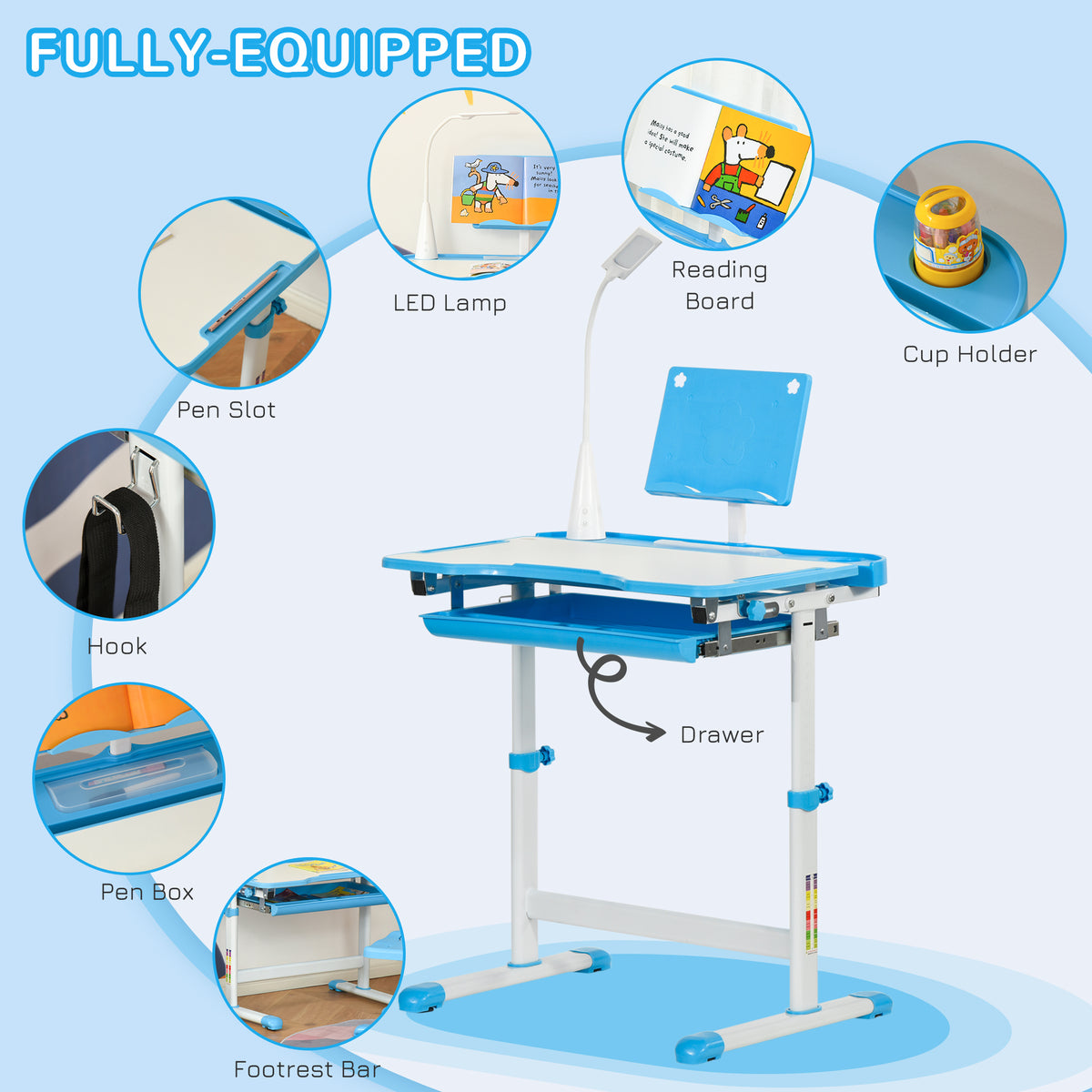Kids Desk and Chair Set - Height Adjustable with LED Lamp-Toys & Games > Toddler & Kids Furniture > Kids Desk Sets-DECOROLALA