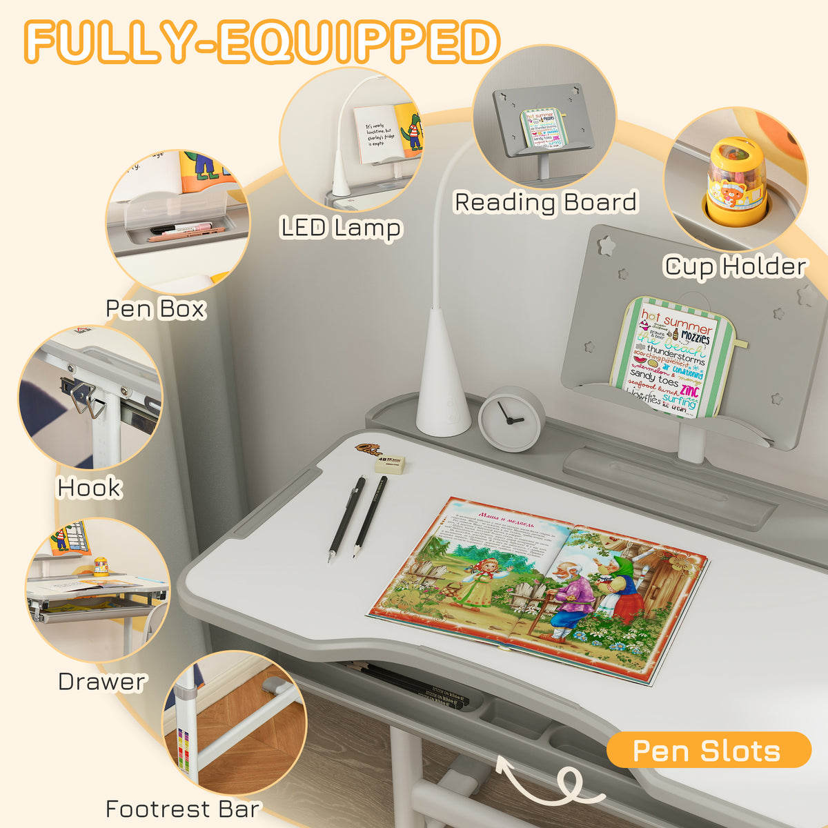 Kids Desk and Chair Set - Height Adjustable with LED Lamp-Toys & Games > Toddler & Kids Furniture > Kids Desk Sets-DECOROLALA