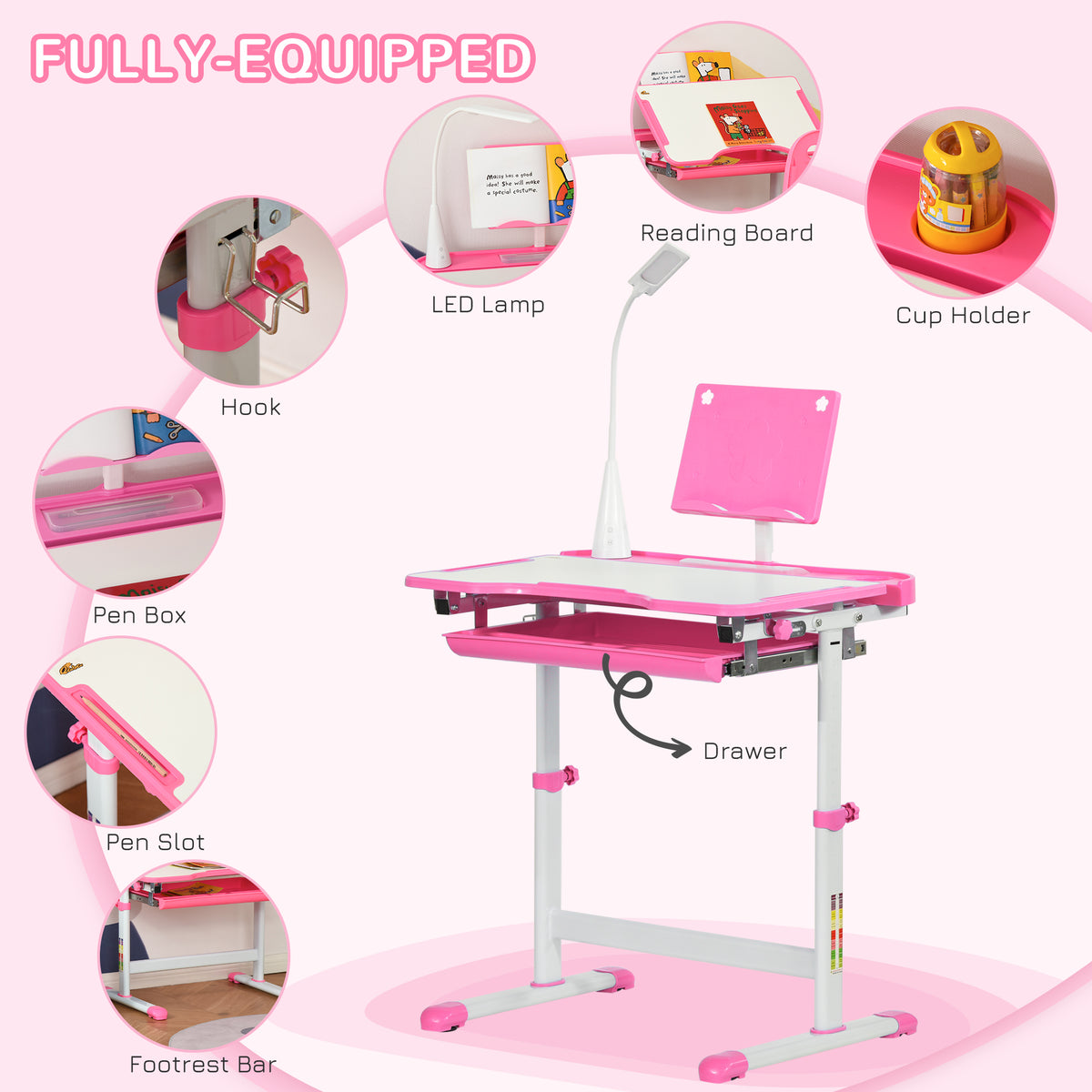 Kids Desk and Chair Set - Height Adjustable with LED Lamp-Toys & Games > Toddler & Kids Furniture > Kids Desk Sets-DECOROLALA