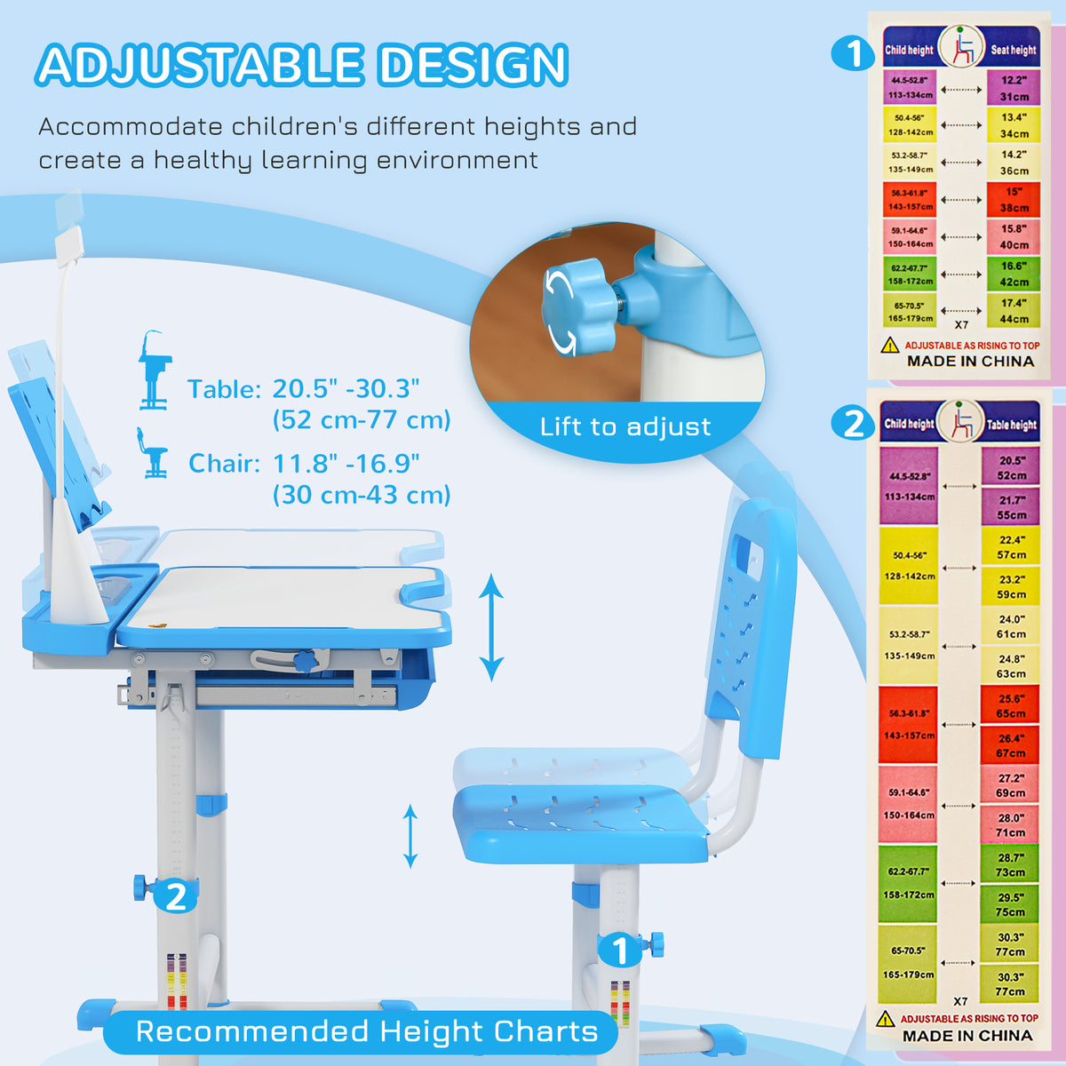 Kids Desk and Chair Set - Height Adjustable with LED Lamp-Toys & Games > Toddler & Kids Furniture > Kids Desk Sets-DECOROLALA