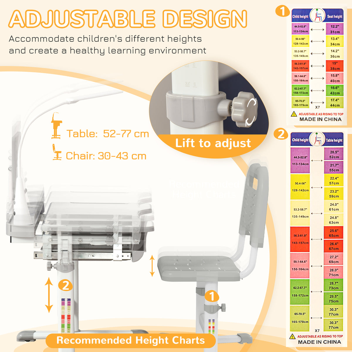 Kids Desk and Chair Set - Height Adjustable with LED Lamp-Toys & Games > Toddler & Kids Furniture > Kids Desk Sets-DECOROLALA