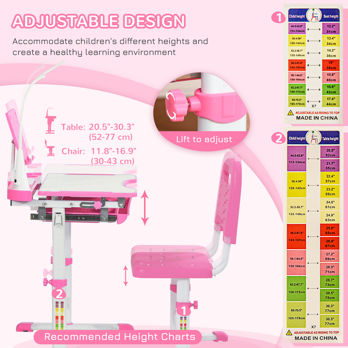 Kids Desk and Chair Set - Height Adjustable with LED Lamp-Toys & Games > Toddler & Kids Furniture > Kids Desk Sets-DECOROLALA