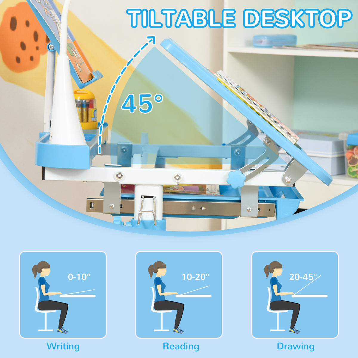 Kids Desk and Chair Set - Height Adjustable with LED Lamp-Toys & Games > Toddler & Kids Furniture > Kids Desk Sets-DECOROLALA