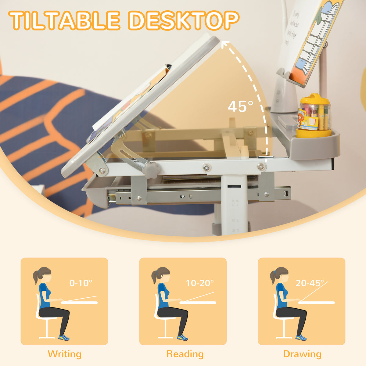 Kids Desk and Chair Set - Height Adjustable with LED Lamp-Toys & Games > Toddler & Kids Furniture > Kids Desk Sets-DECOROLALA