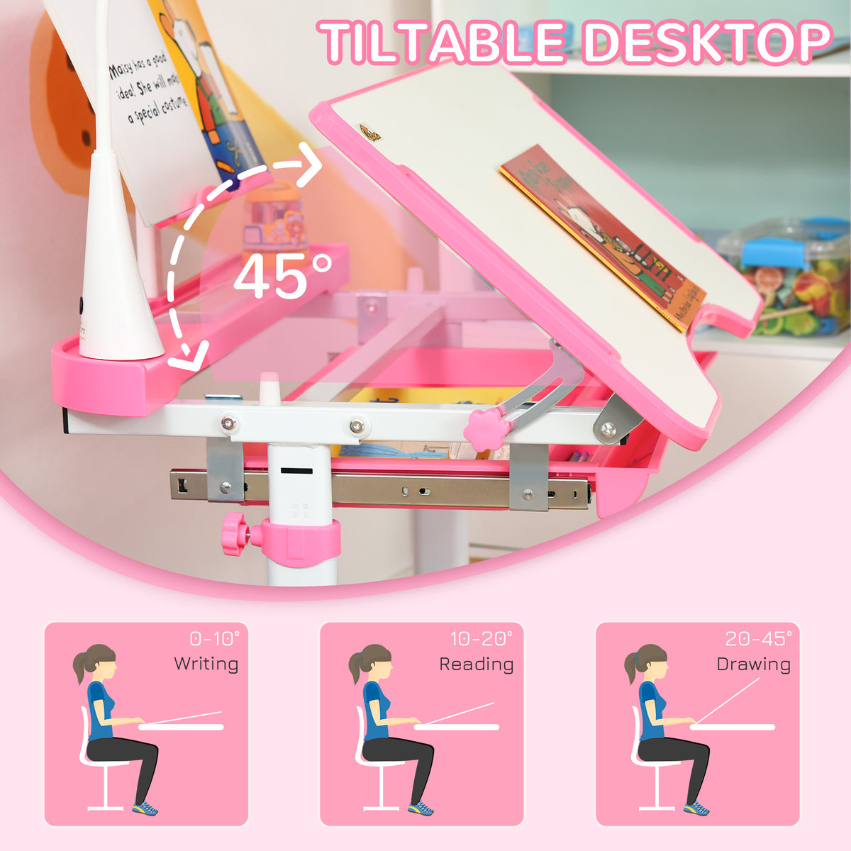 Kids Desk and Chair Set - Height Adjustable with LED Lamp-Toys & Games > Toddler & Kids Furniture > Kids Desk Sets-DECOROLALA