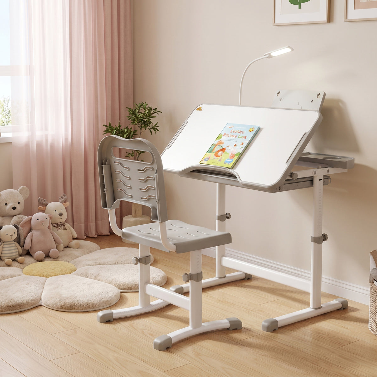 Kids Desk and Chair Set - Height Adjustable with LED Lamp-Toys & Games > Toddler & Kids Furniture > Kids Desk Sets-DECOROLALA