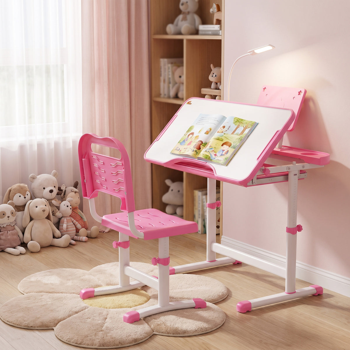 Kids Desk and Chair Set - Height Adjustable with LED Lamp-Toys & Games > Toddler & Kids Furniture > Kids Desk Sets-DECOROLALA