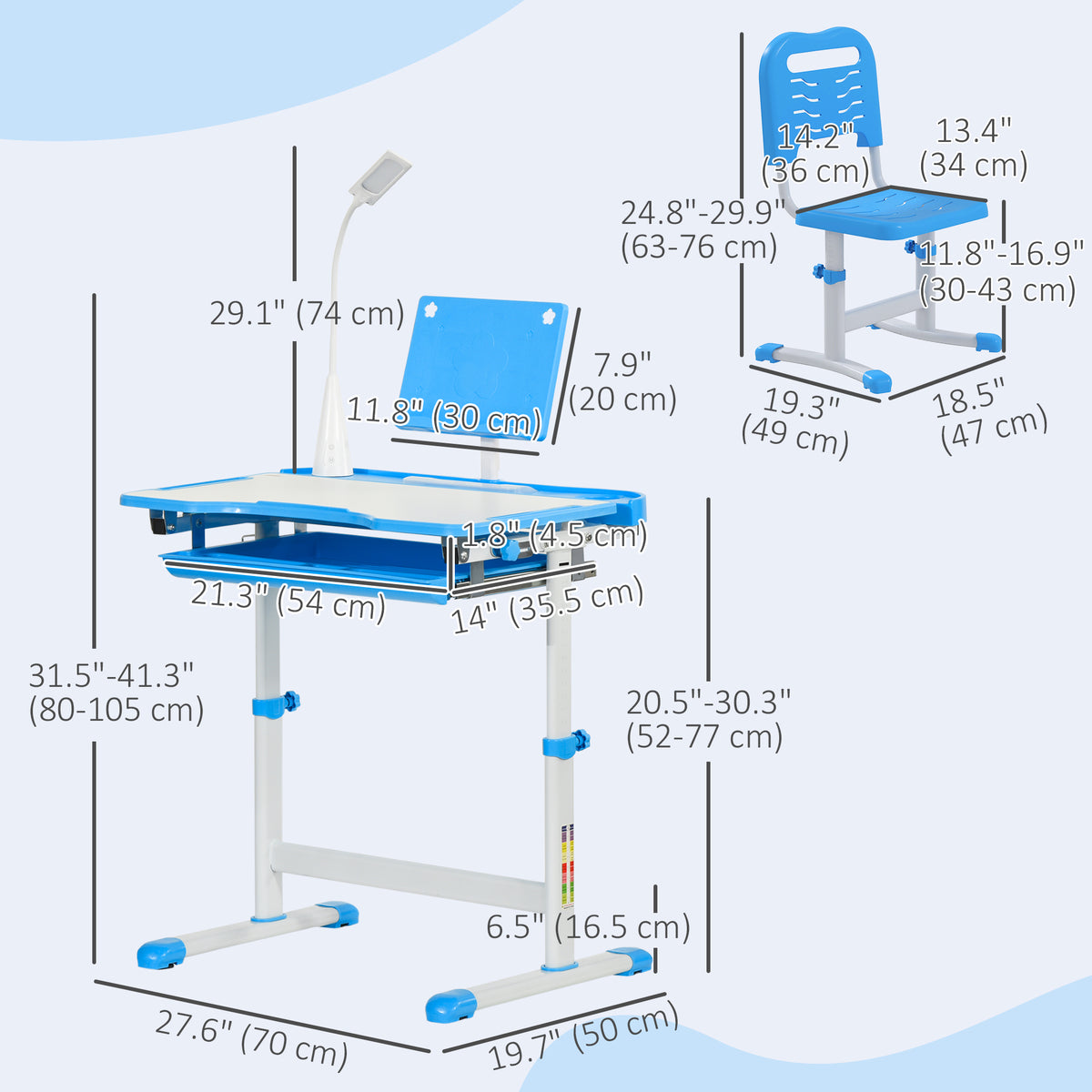 Kids Desk and Chair Set - Height Adjustable with LED Lamp-Toys & Games > Toddler & Kids Furniture > Kids Desk Sets-DECOROLALA