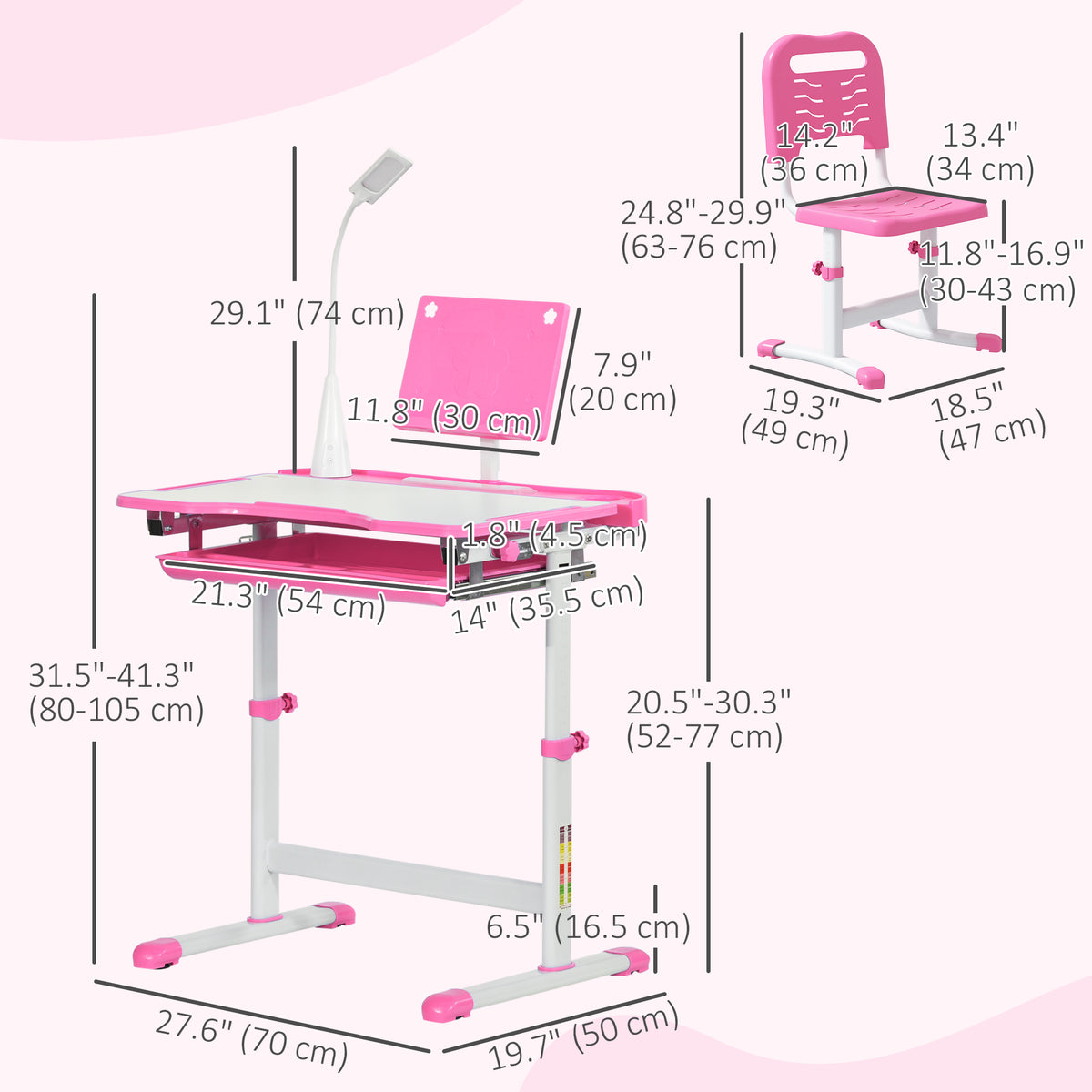 Kids Desk and Chair Set - Height Adjustable with LED Lamp-Toys & Games > Toddler & Kids Furniture > Kids Desk Sets-DECOROLALA