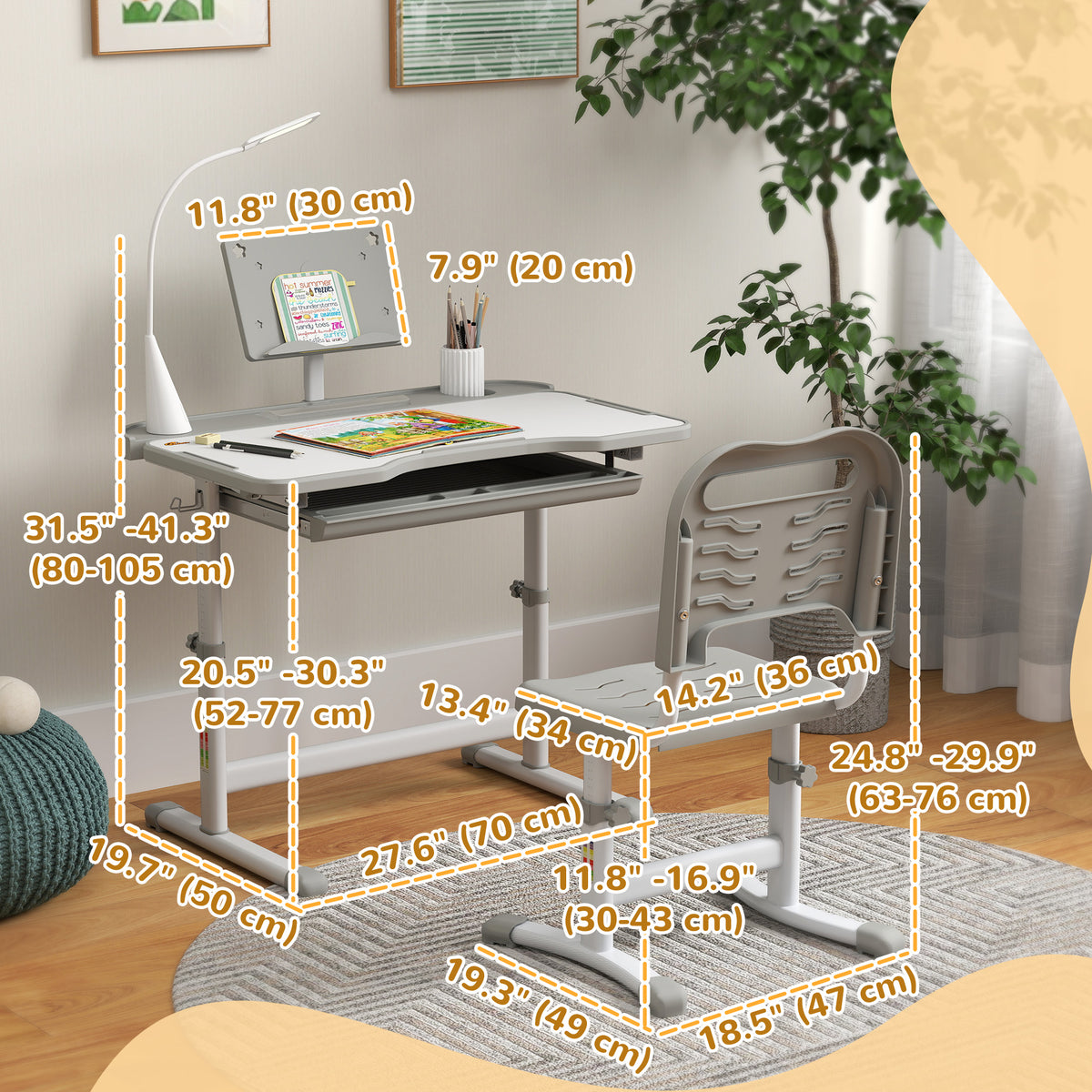 Kids Desk and Chair Set - Height Adjustable with LED Lamp-Toys & Games > Toddler & Kids Furniture > Kids Desk Sets-DECOROLALA