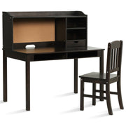 Kids Desk and Chair Set Study Writing Desk with Hutch and Bookshelves-Brown-Kids Tables & Chair Sets-DECOROLALA