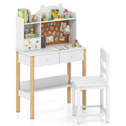 Kids Desk and Chair Set with Hutch Bulletin Board and Drawers-White-Kids Tables & Chair Sets-DECOROLALA