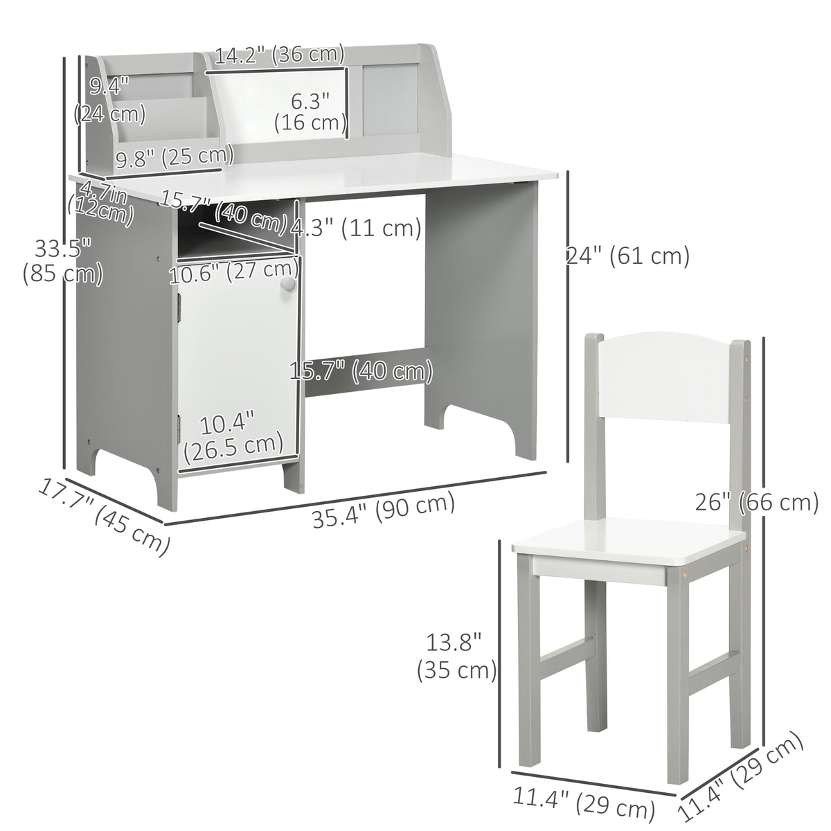 Kids Desk and Chair Set with Whiteboard and Storage - White-Toys & Games > Toddler & Kids Furniture > Kids Desk Sets-DECOROLALA