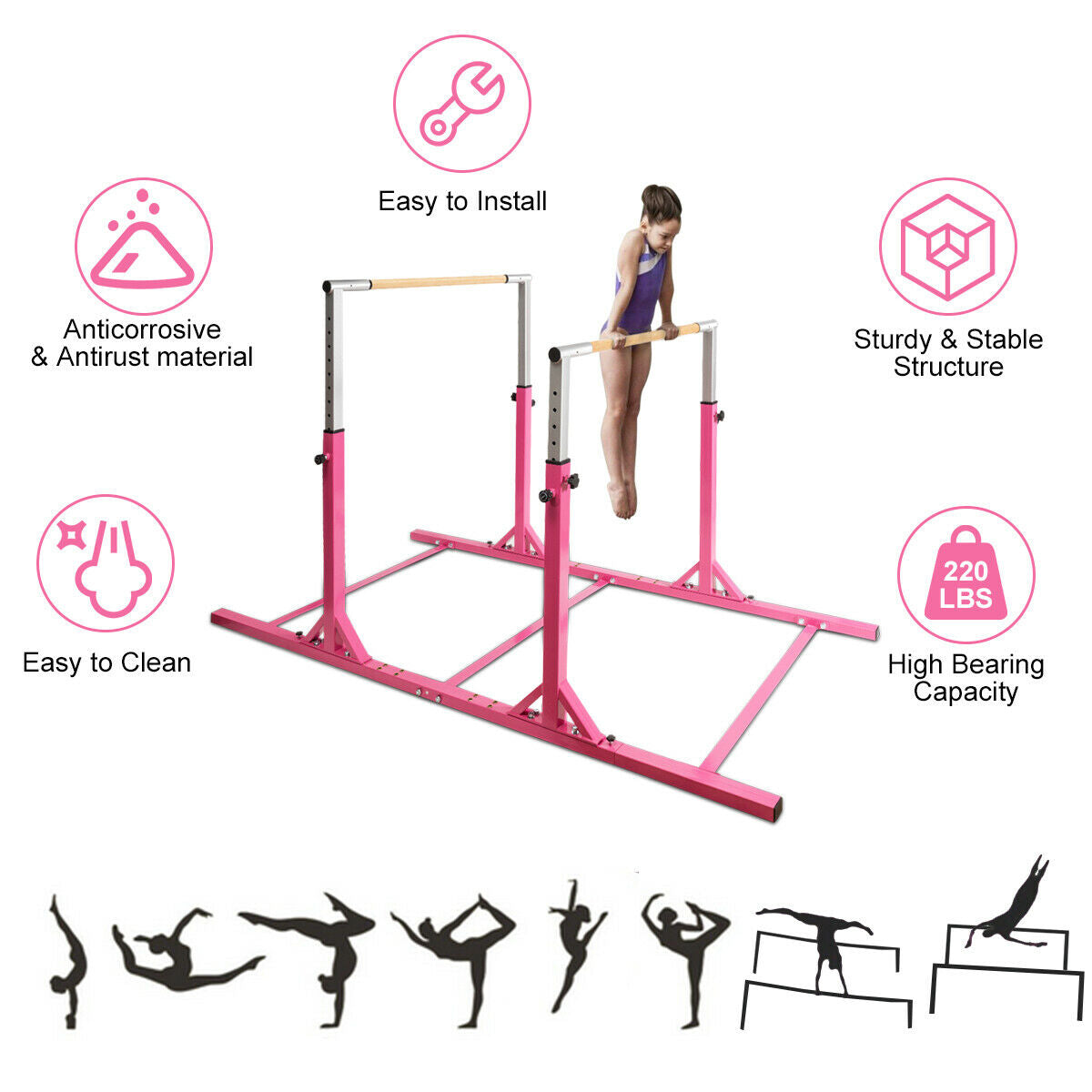 Kids Double Horizontal Bars Gymnastic Training Parallel Bars Adjustable
