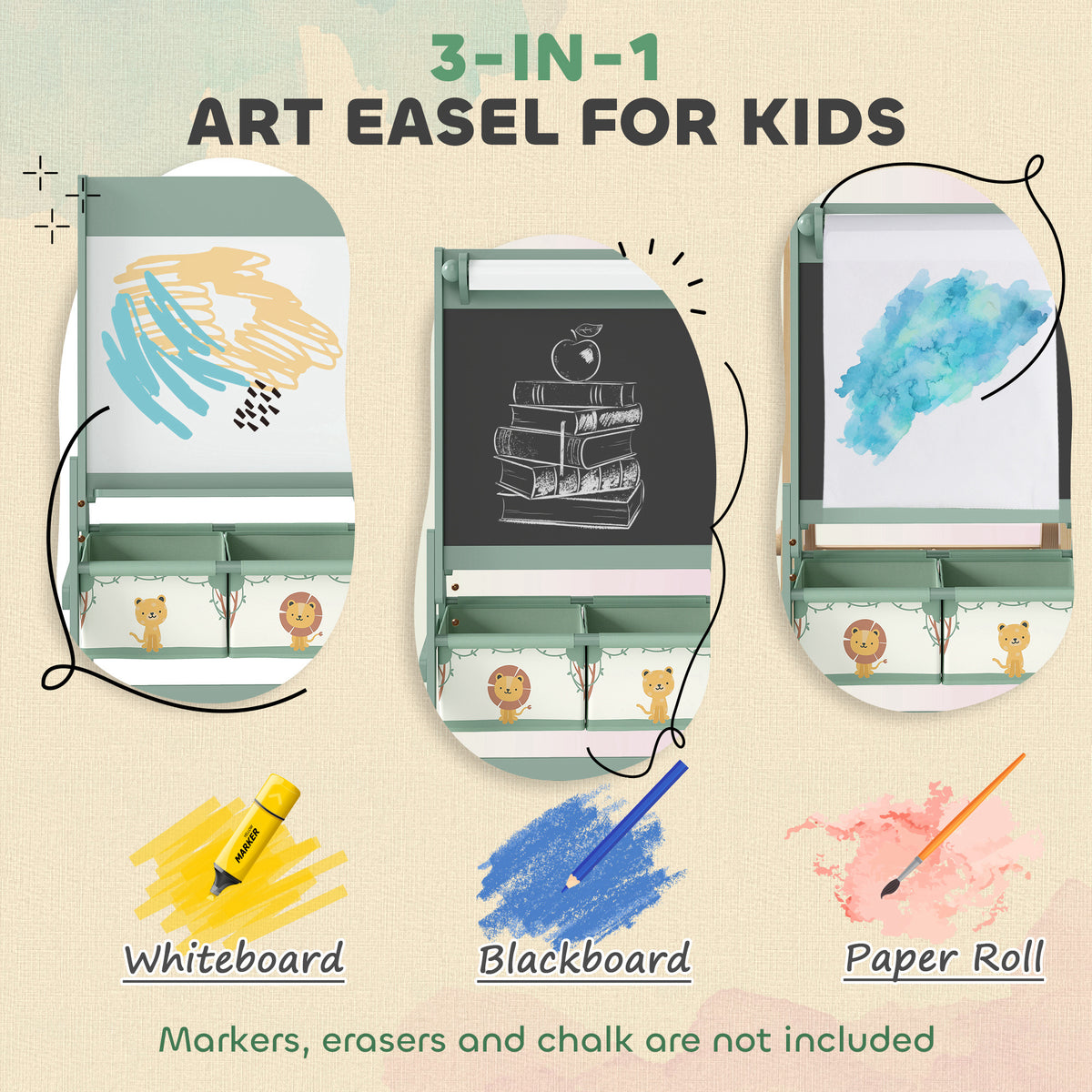 Art Easel for Kids, Double-Sided Whiteboard & Chalkboard with Paper Roll, 2 Storage Boxes, Gift for Boys, Girls-Toys & Games > Toddler & Kids Furniture-DECOROLALA