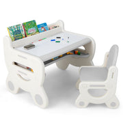 Kids Drawing Table and Chair Set with Watercolor Pens and Blackboard Eraser-Gray-Kids Tables & Chair Sets-DECOROLALA