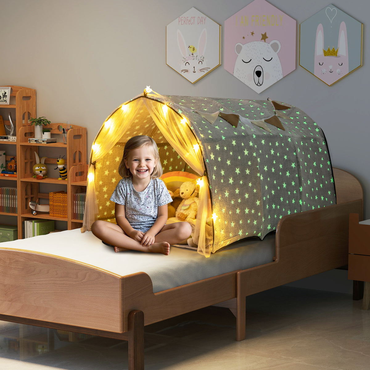 Kids Dream Bed Tent for Twin Bunk Bed - Glow in the Dark Stars
